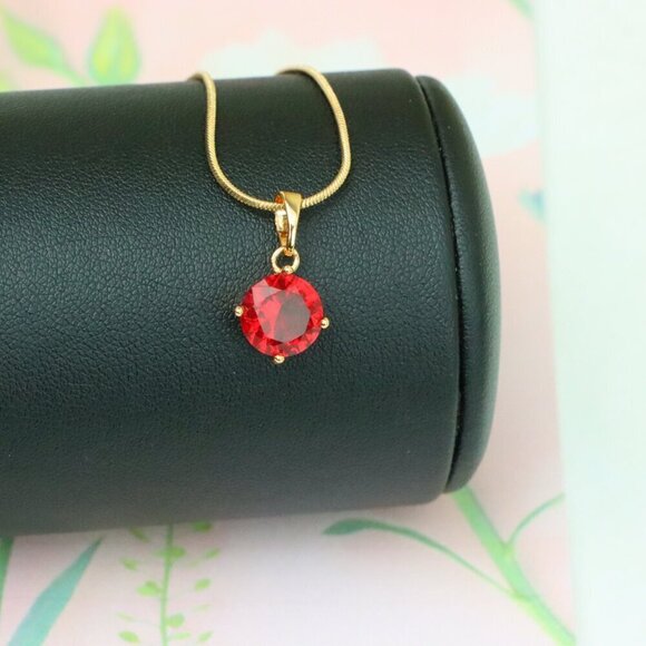"Radiant Red Round Pendant with Gold Plated Finish for Everyday Glam, XPPT1670 : - Picture 5 of 13